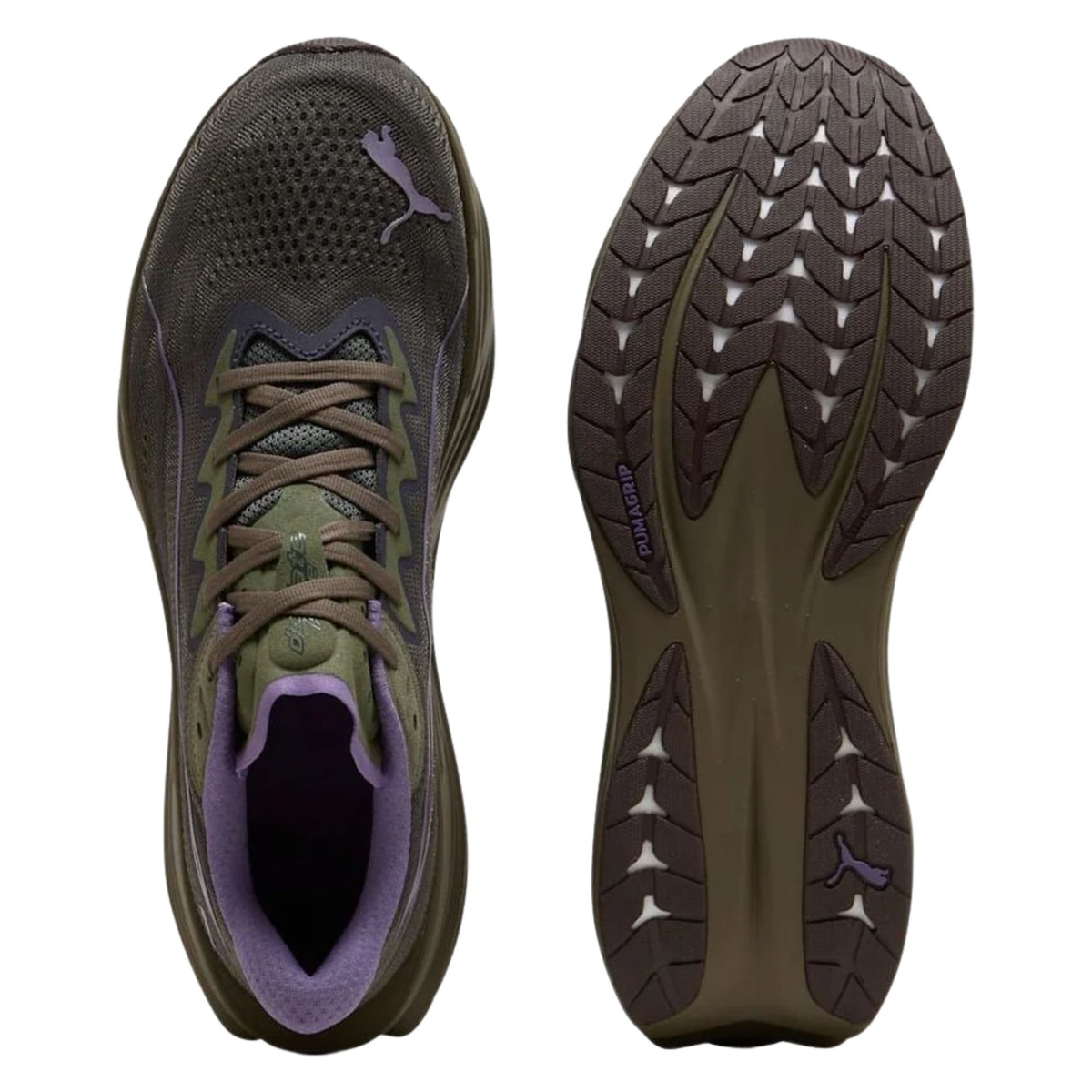 PUMA Deviate Pure Nitro men's road running shoe in Shadow Gray/Moss Veil/Matte Bronze, alternate view