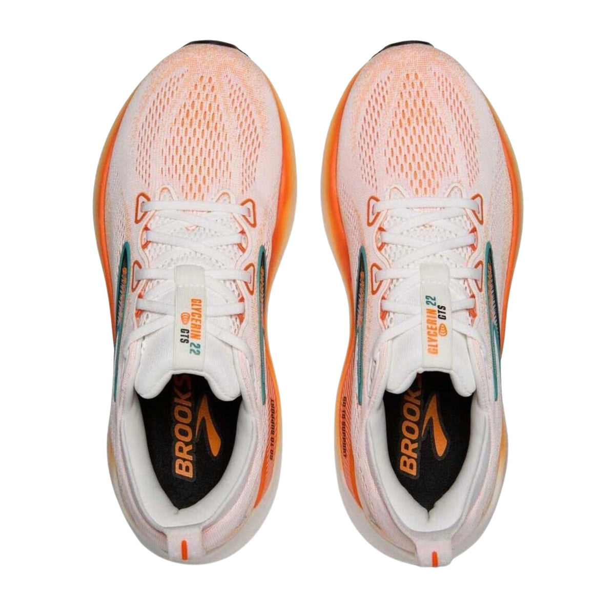 Brooks Glycerin GTS 22 men's stability running shoe in White/Orange/Green Blue Slate, alternate view