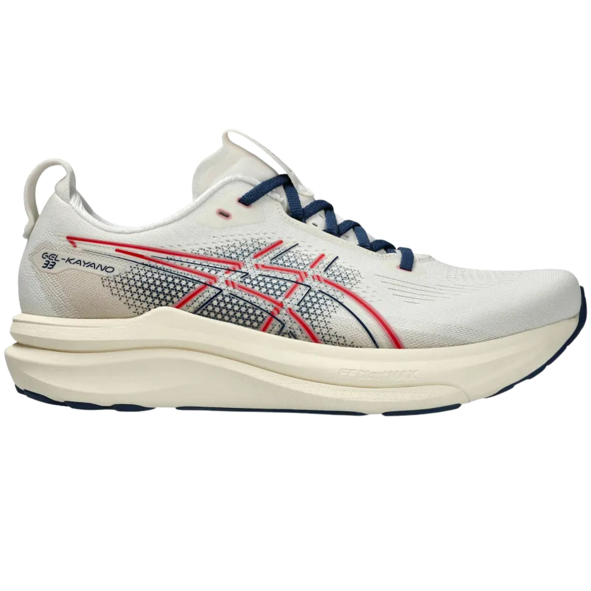 ASICS Kayano 33 men's stability running shoe in Cream/Speed Red
