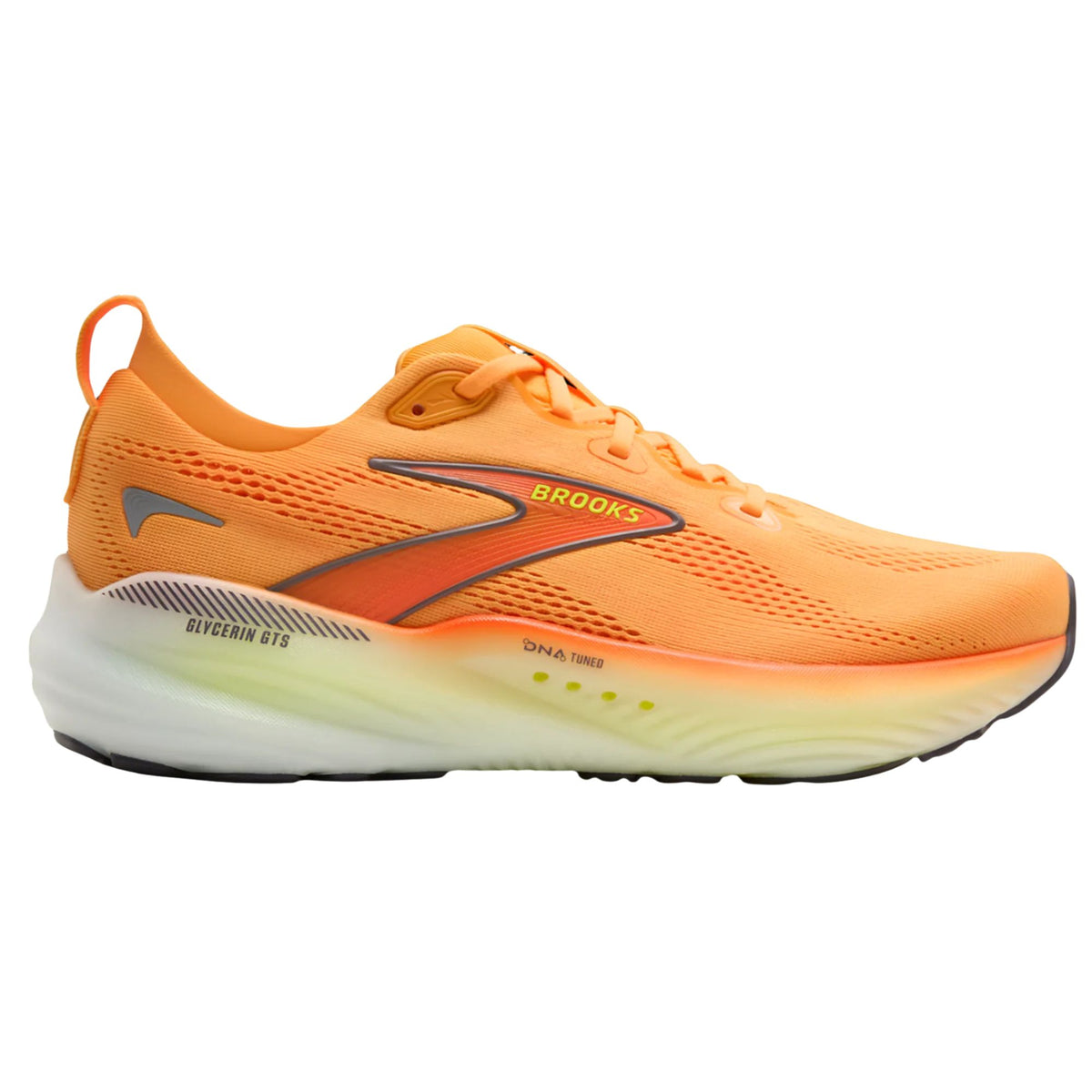 Brooks Glycerin GTS 22 men's stability running shoe in Orange/Nightlife/White