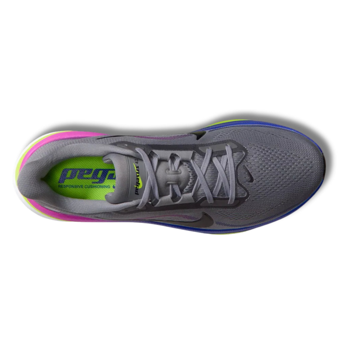 Nike Pegasus 42 men's road running shoe in Stealth/Purple Dynasty/Volt/Crimson Tint, alternate view
