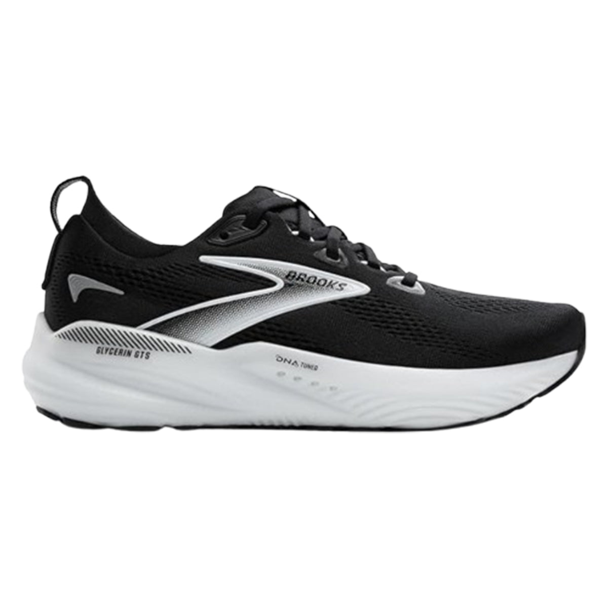 Brooks Glycerin GTS 22 men's stability running shoe in Black/Grey/White