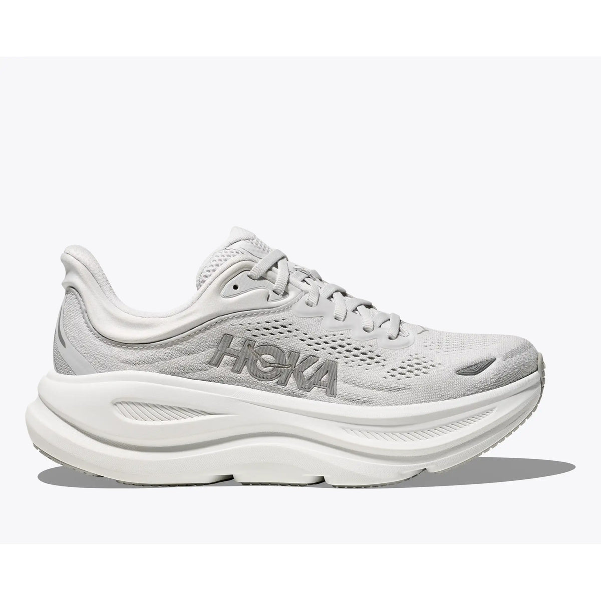 HOKA Bondi 9 Wide women's road running shoe in Stardust/Silver