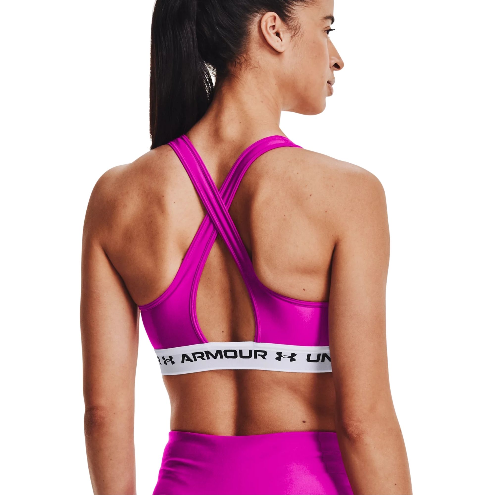 UNDER ARMOUR WOMENS MID CROSSBACK SPORTS BRA SIZE LARGE 1360305 655 Powder  Pink
