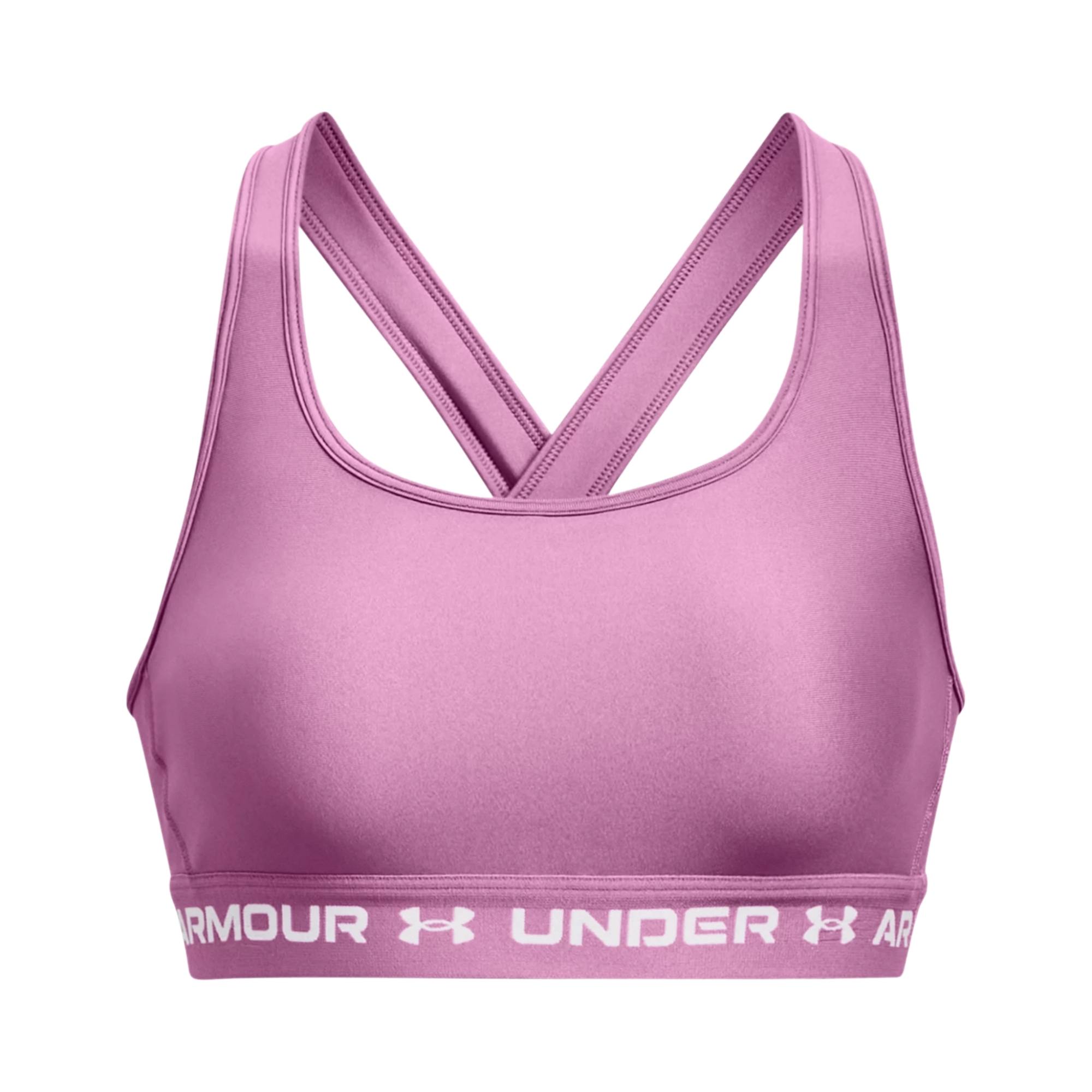 UNDER ARMOUR WOMENS MID CROSSBACK SPORTS BRA SIZE LARGE 1360305 655 Powder  Pink